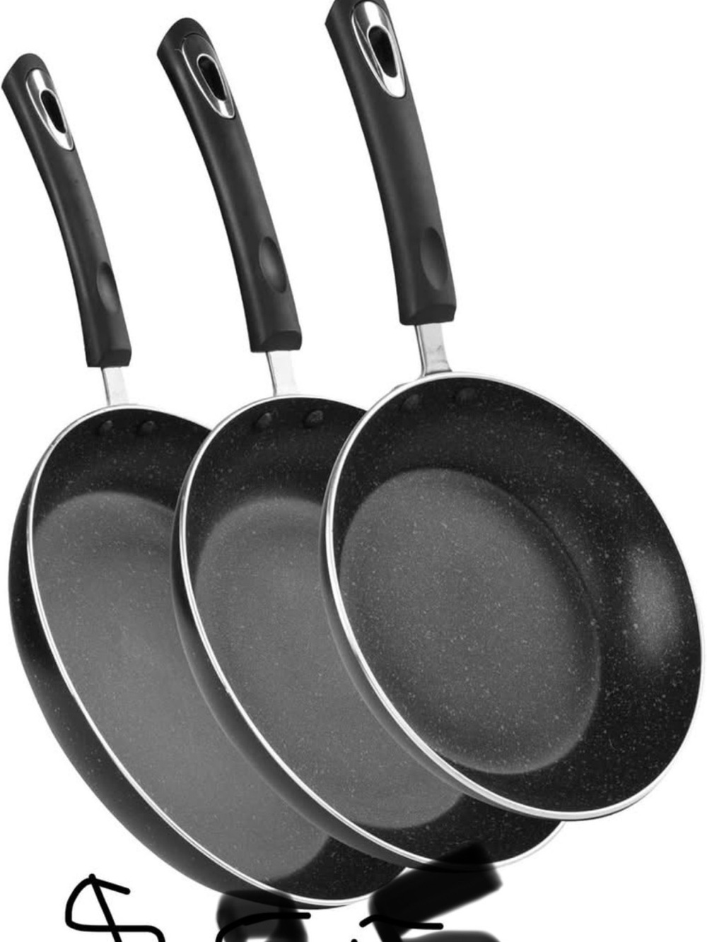 Nonstick Stone Frying Pan Set - Black, 3-Piece
